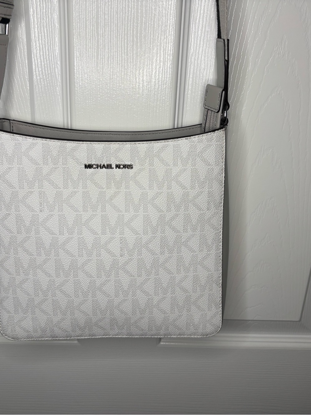 Michael Kors White and Gray Logo Crossbody